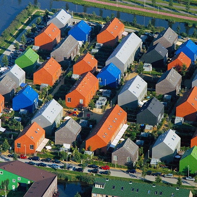 Waterwijk housing, designed by OMA integrates multiple housing types aimed at various income levels.